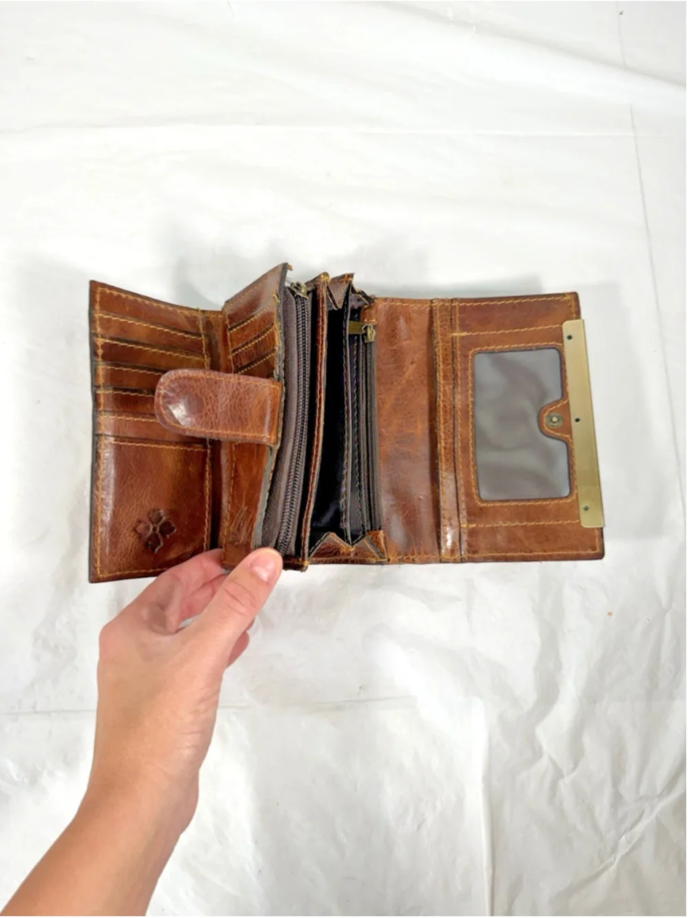 Patricia Nash Tri-Fold Wallet Organizer Smooth Brown Leather